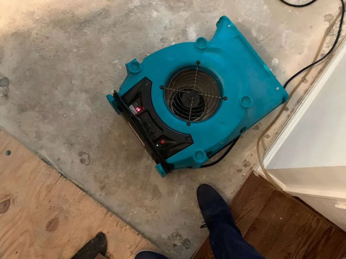 Air mover drying subfloor during Commercial Water Damage Restoration in Citrus